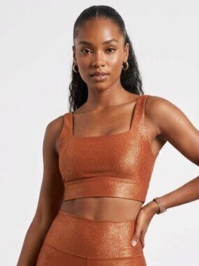 CALIA | Energize Metal Shine Sports Bra Metallic Orange Rust Size Small*
